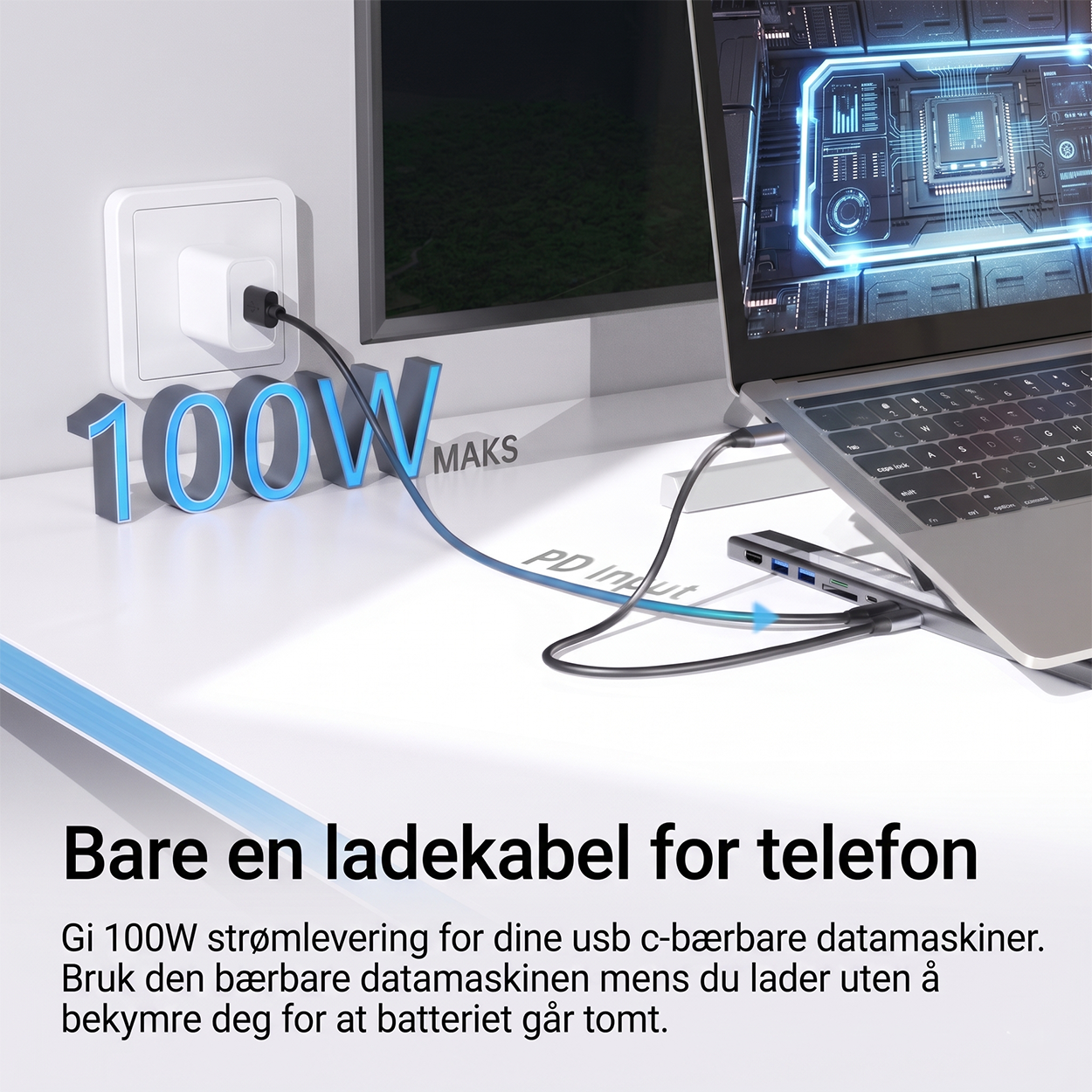 8-i-1 USB-C Laptop dokkingstasjon med stativ