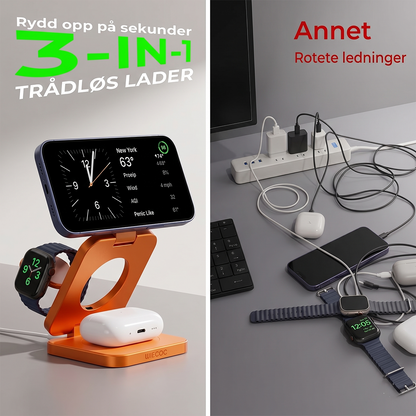 3-i-1 magnetisk trådløs ladestasjon