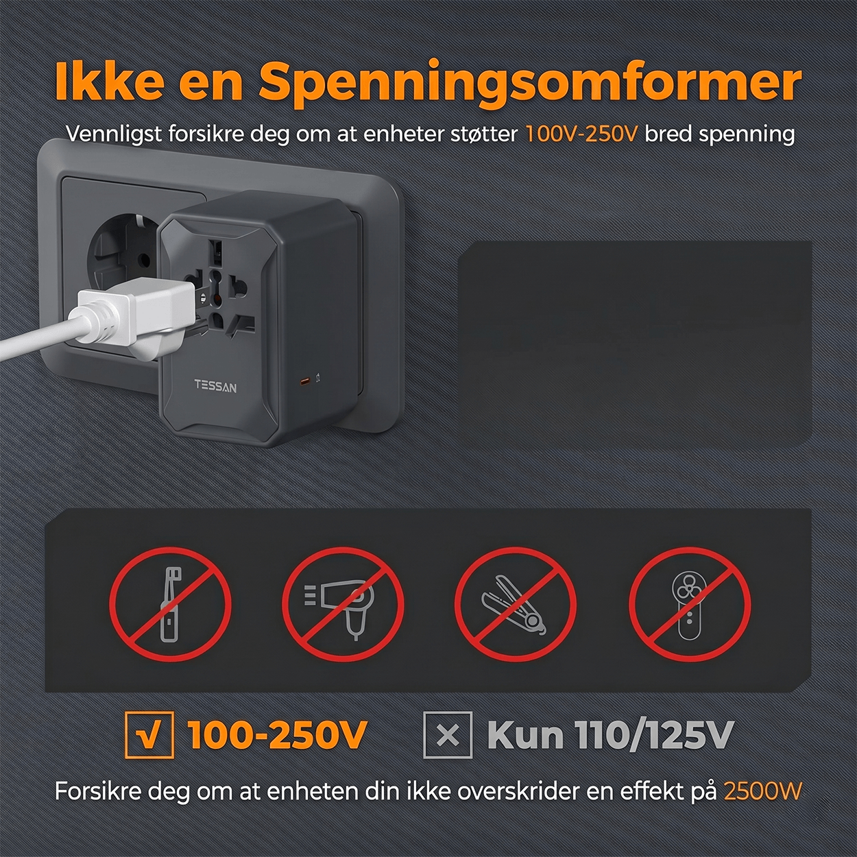 TESSAN WTA07 Universell reiseadapter