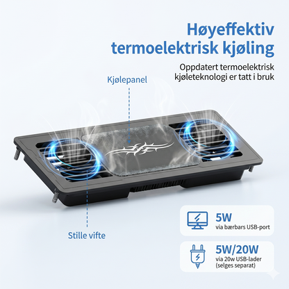 Bærebar kjølingsplate og stativ med termoelektrisk kjøler, 2-i-1 med telefonstativ, 360° roterbar base