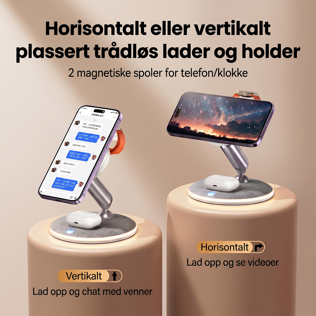 3-i-1 magnetisk trådløs ladestasjon