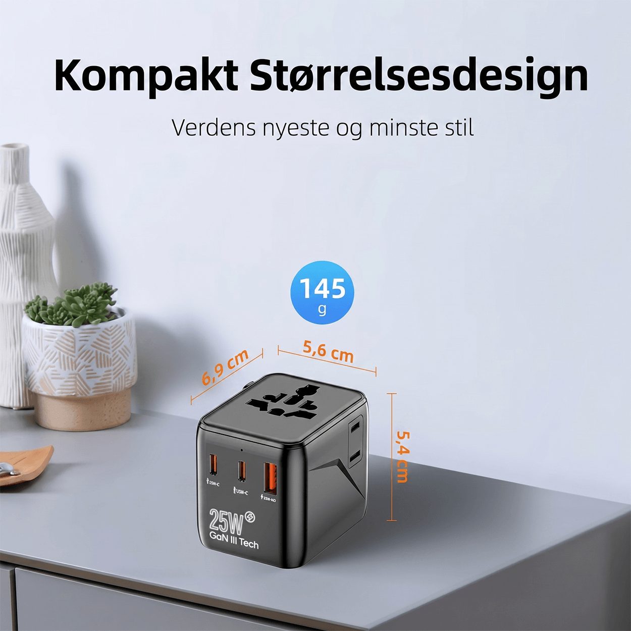 Universal Travel Plug Adapter 1005DC – 25W PD GaN Alt-i-ett universell reiseadapter