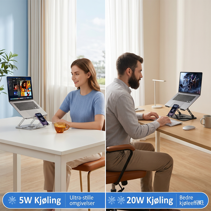 Bærebar kjølingsplate og stativ med termoelektrisk kjøler, 2-i-1 med telefonstativ, 360° roterbar base