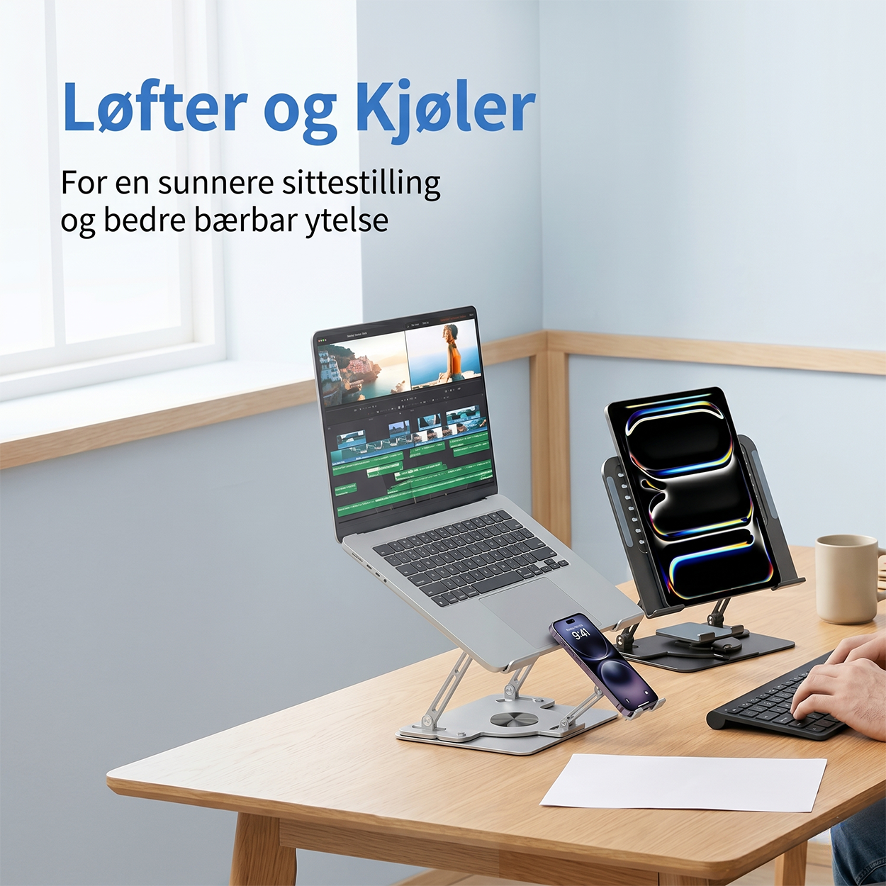 Bærebar kjølingsplate og stativ med termoelektrisk kjøler, 2-i-1 med telefonstativ, 360° roterbar base