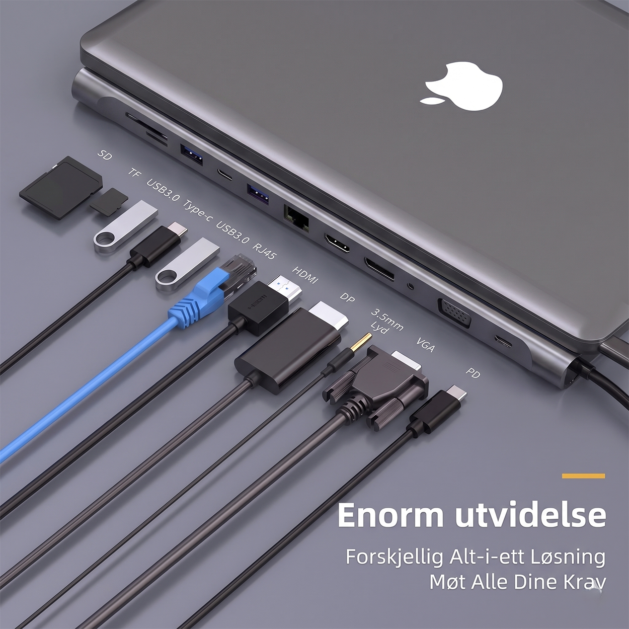 12-i-1 USB-C Hub dokkingstasjon