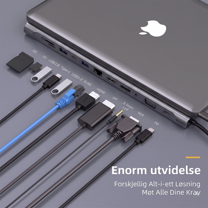 12-i-1 USB-C Hub dokkingstasjon