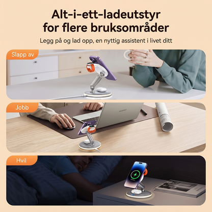3-i-1 magnetisk trådløs ladestasjon
