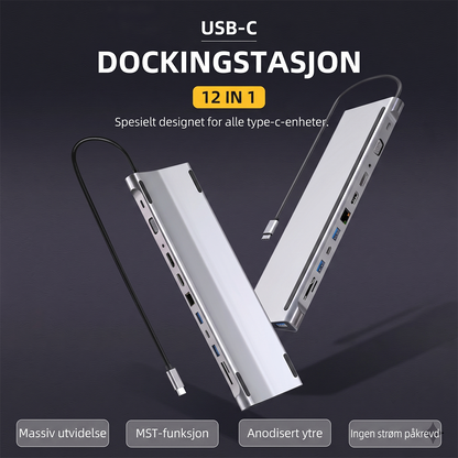 12-i-1 USB-C Hub dokkingstasjon