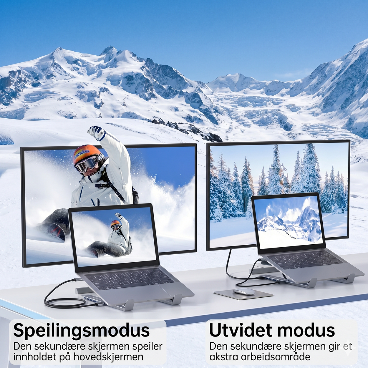 8-i-1 USB-C Laptop dokkingstasjon med stativ