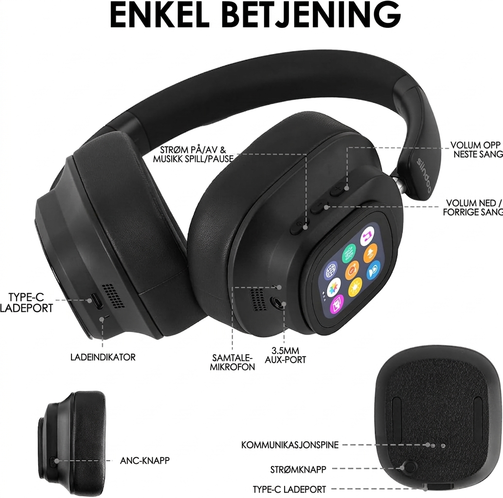 Siindoo JH-ANC930Plus Hybrid ANC Trådløs hodetelefon