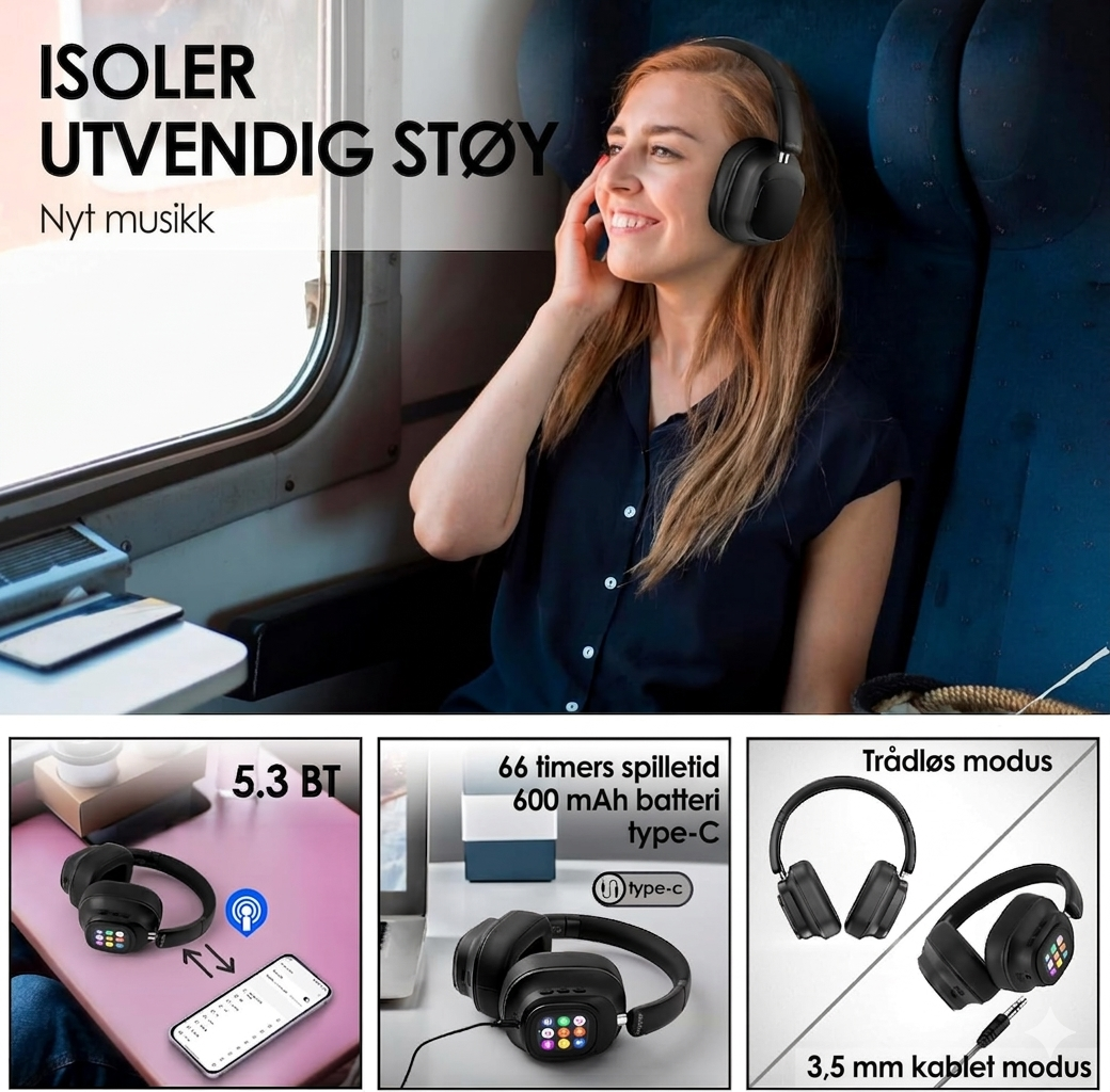Siindoo JH-ANC930Plus Hybrid ANC Trådløs hodetelefon
