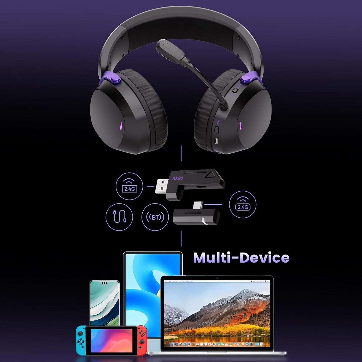Akko GH300 Trådløst Gaming-headset – Quad-Mode