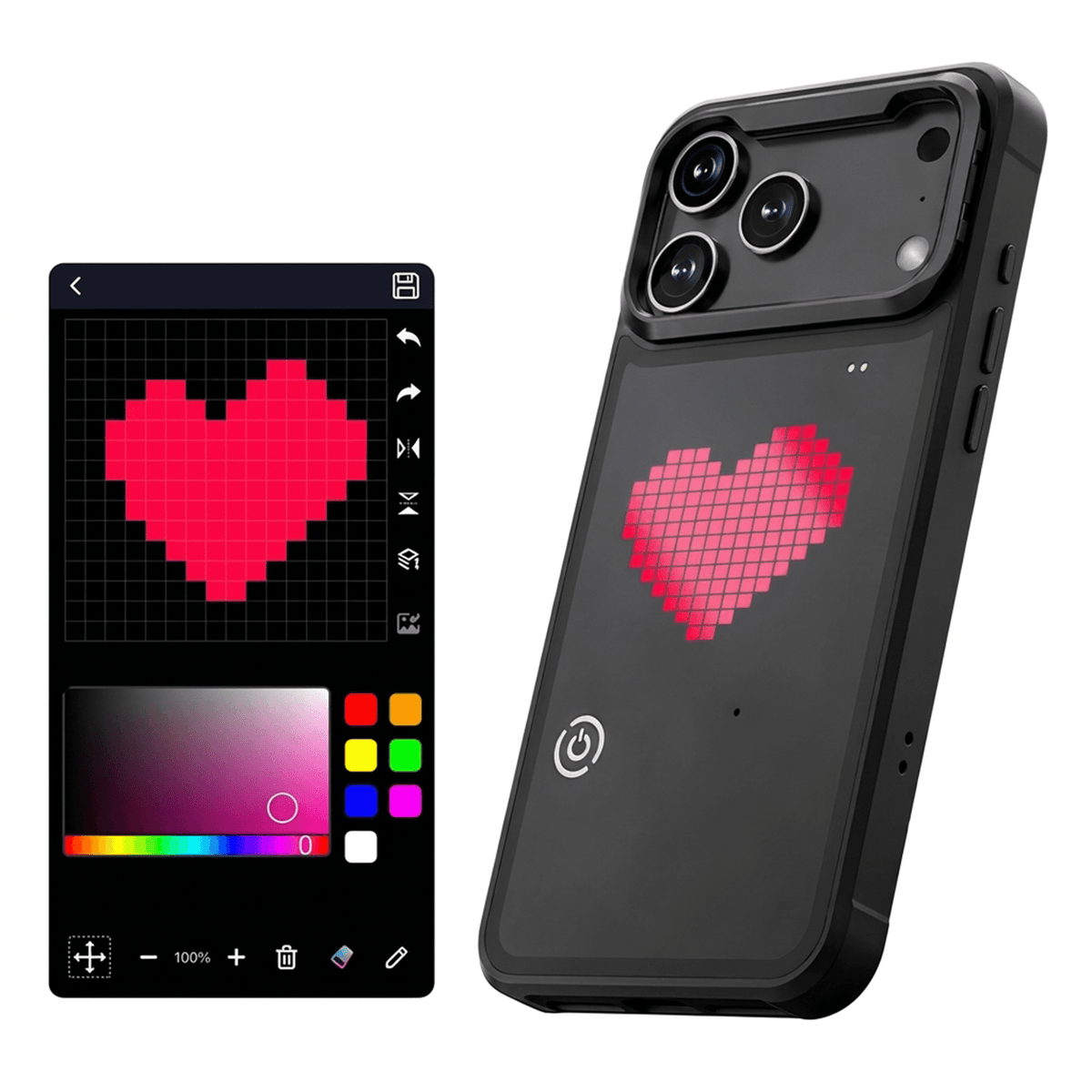 LUMIPIX Bluetooth-kompatibelt LED Pixel-deksel med fotstøtte for Apple iPhone