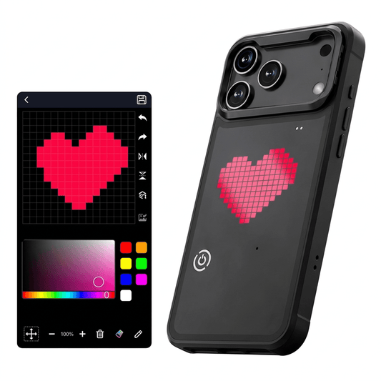 LUMIPIX Bluetooth-kompatibelt LED Pixel-deksel med fotstøtte for Apple iPhone