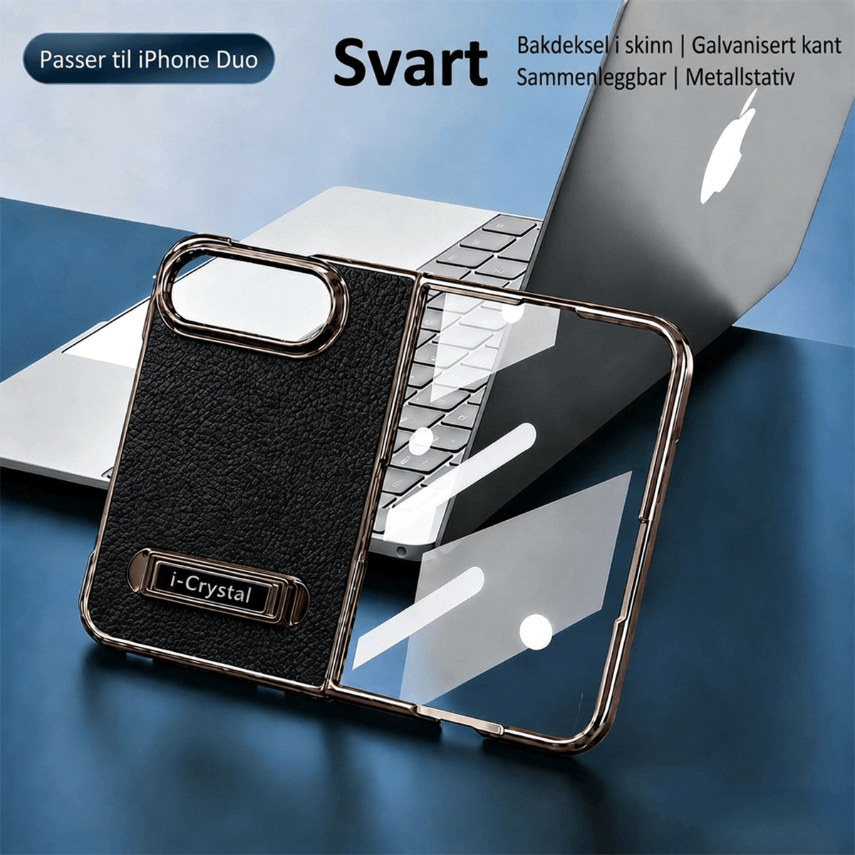 i-Crystal PU-skinn Elektroplettert Sammenleggbart Deksel til Apple iPhone Duo