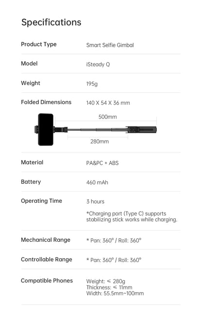 Hohem iSteady Q Smart Selfiestick & Tripod med AI-sporing