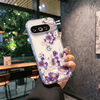 JT Elektroplettert Blomster Laser Transparent Deksel for Google Pixel 9/10 Serie
