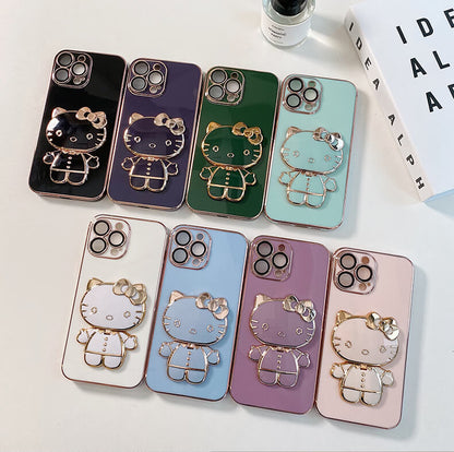 Kawaii katt mobildeksel med speil