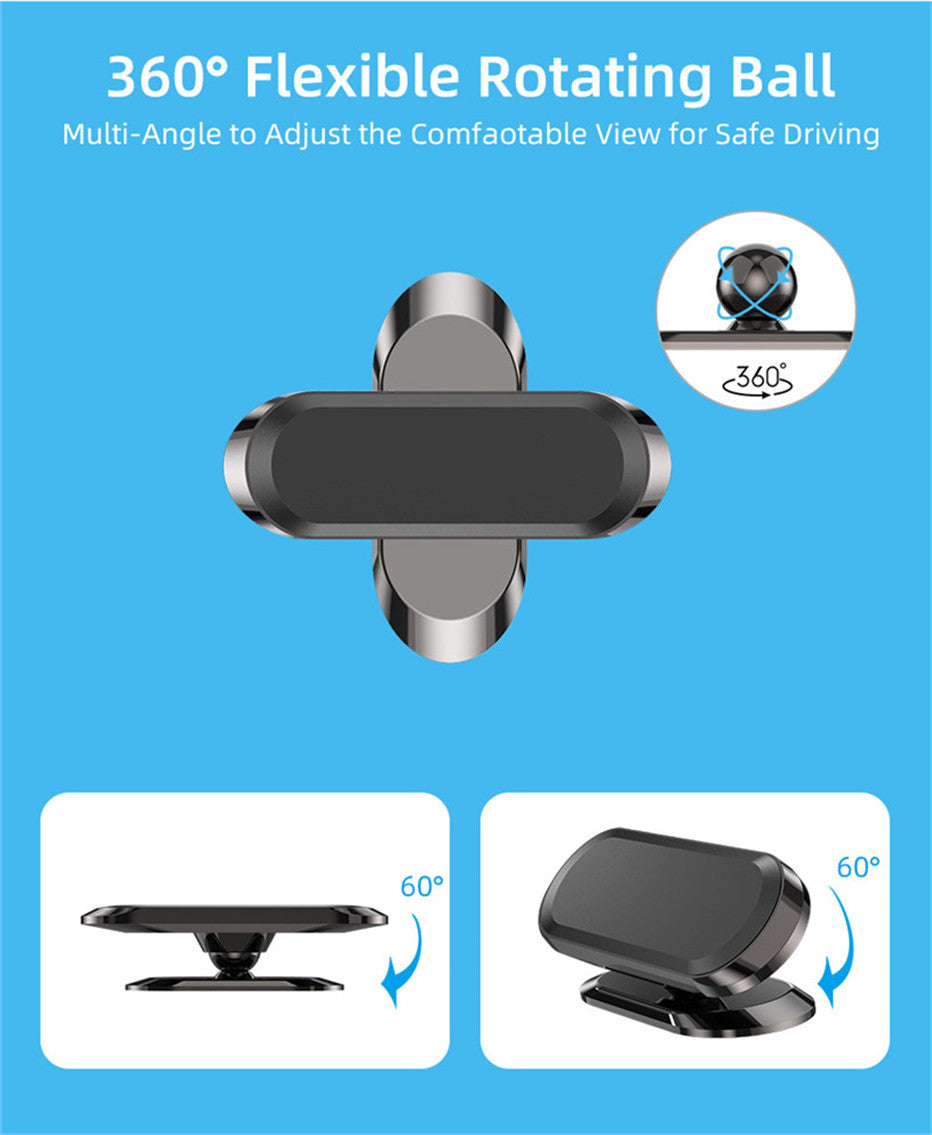 Magnetisk mobilholder for bil med full 360 graders rotasjon og justerbar 60 graders vinkel.